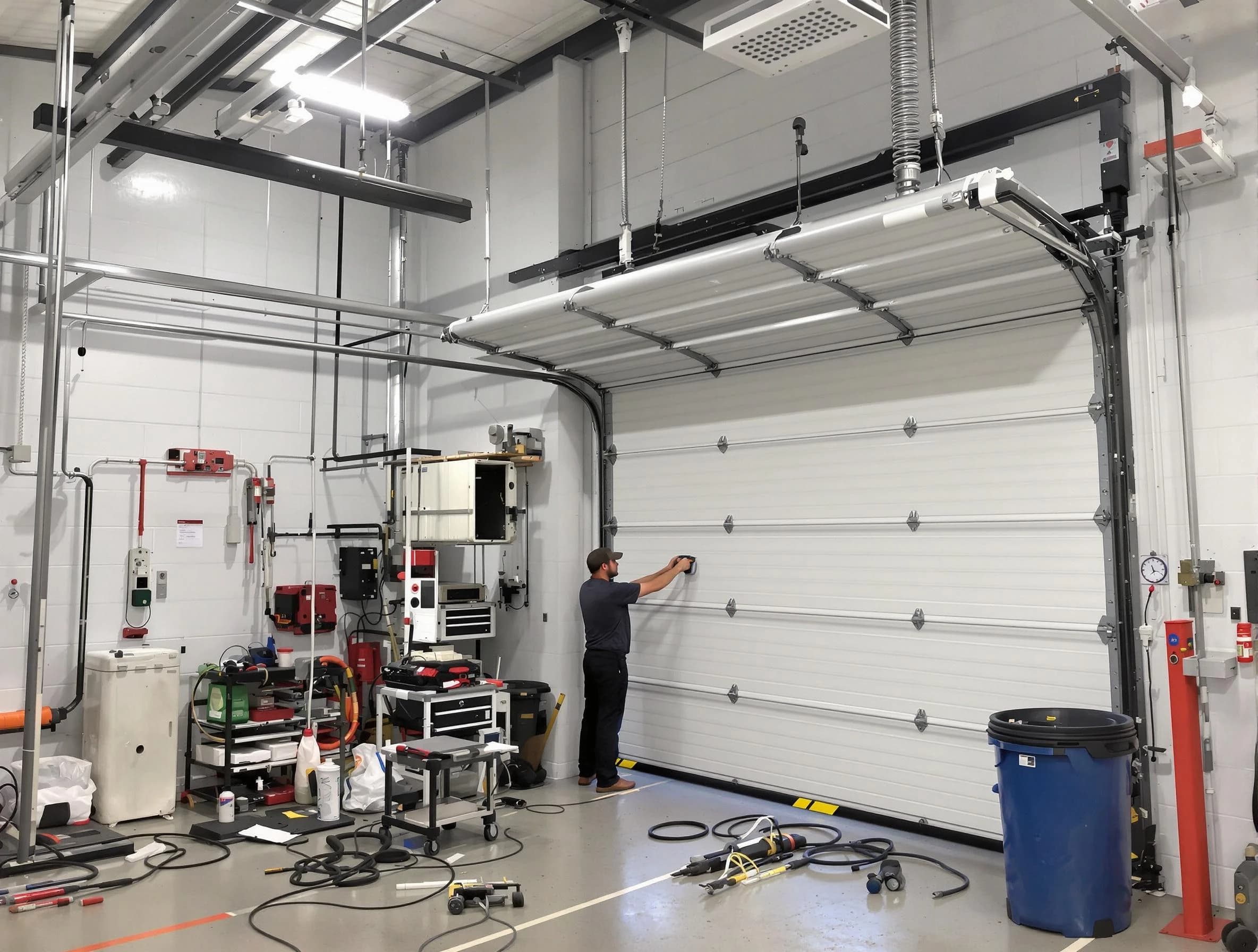 Adamsville Garage Door Repair certified technician performing commercial door repair at a Adamsville business facility