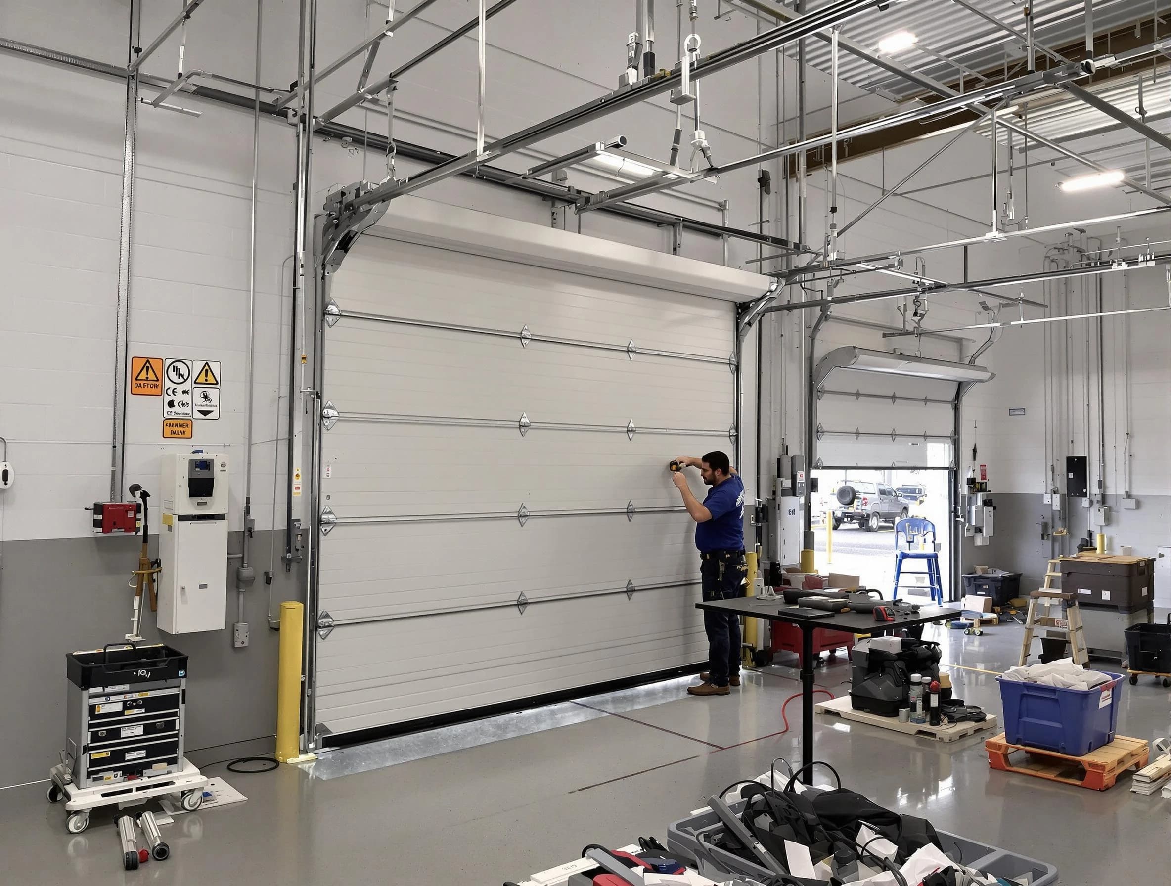 Commercial garage door repair being performed by Adamsville Garage Door Repair expert in Adamsville
