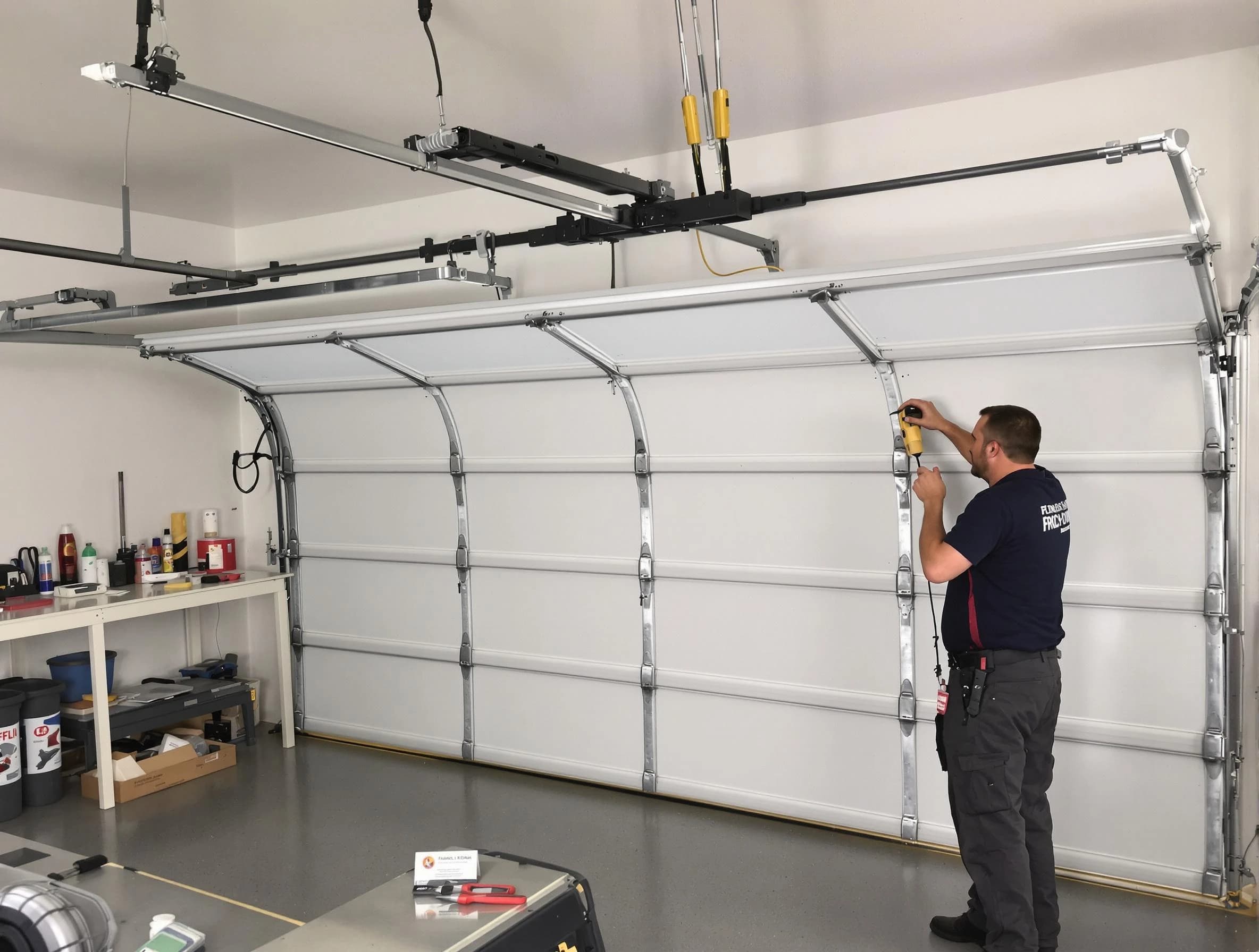 Adamsville Garage Door Repair certified technician performing overhead door system repair in Adamsville