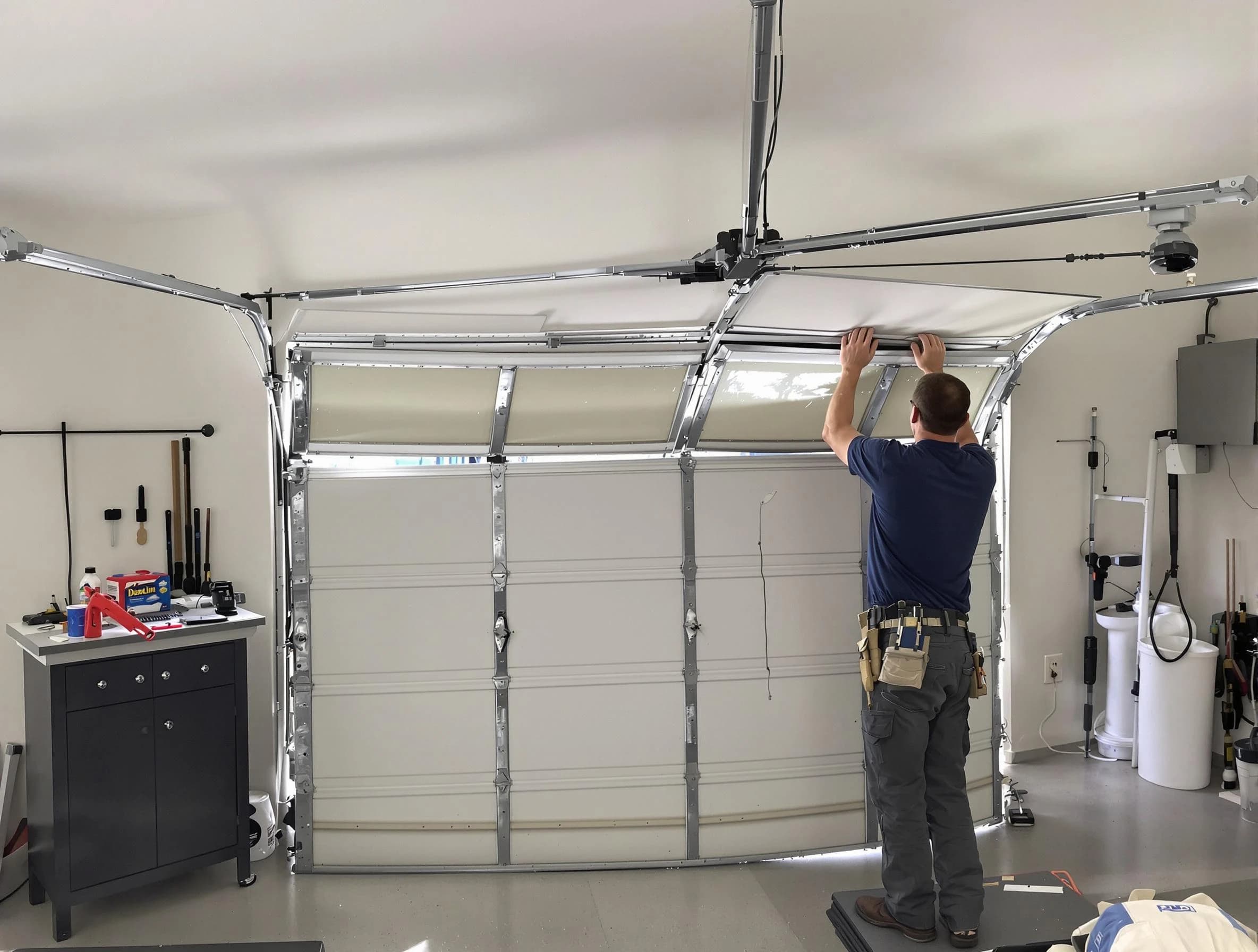 Adamsville Garage Door Repair specialist performing precise section replacement on Adamsville garage door