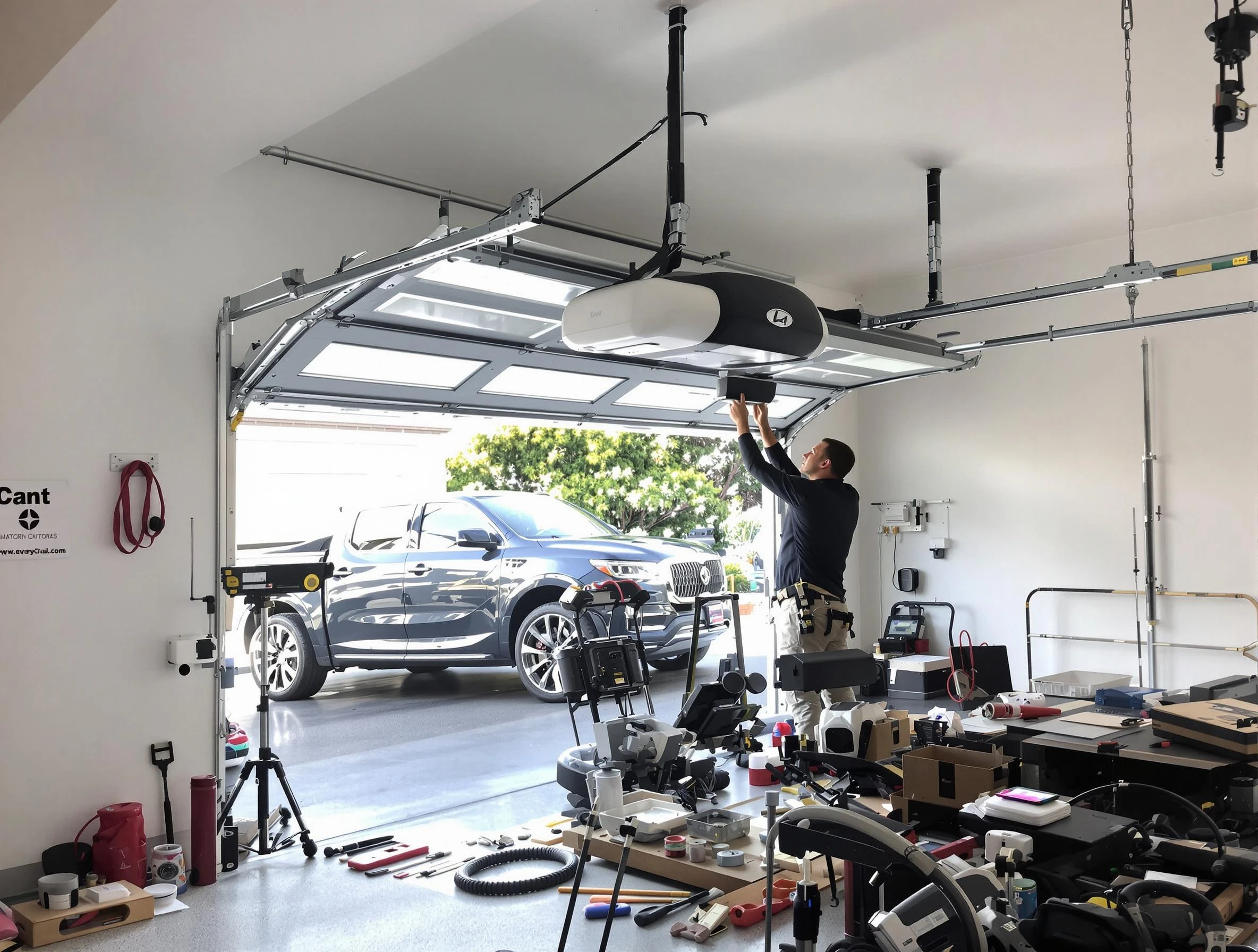 Adamsville Garage Door Repair specialist installing smart garage door opener system in Adamsville home