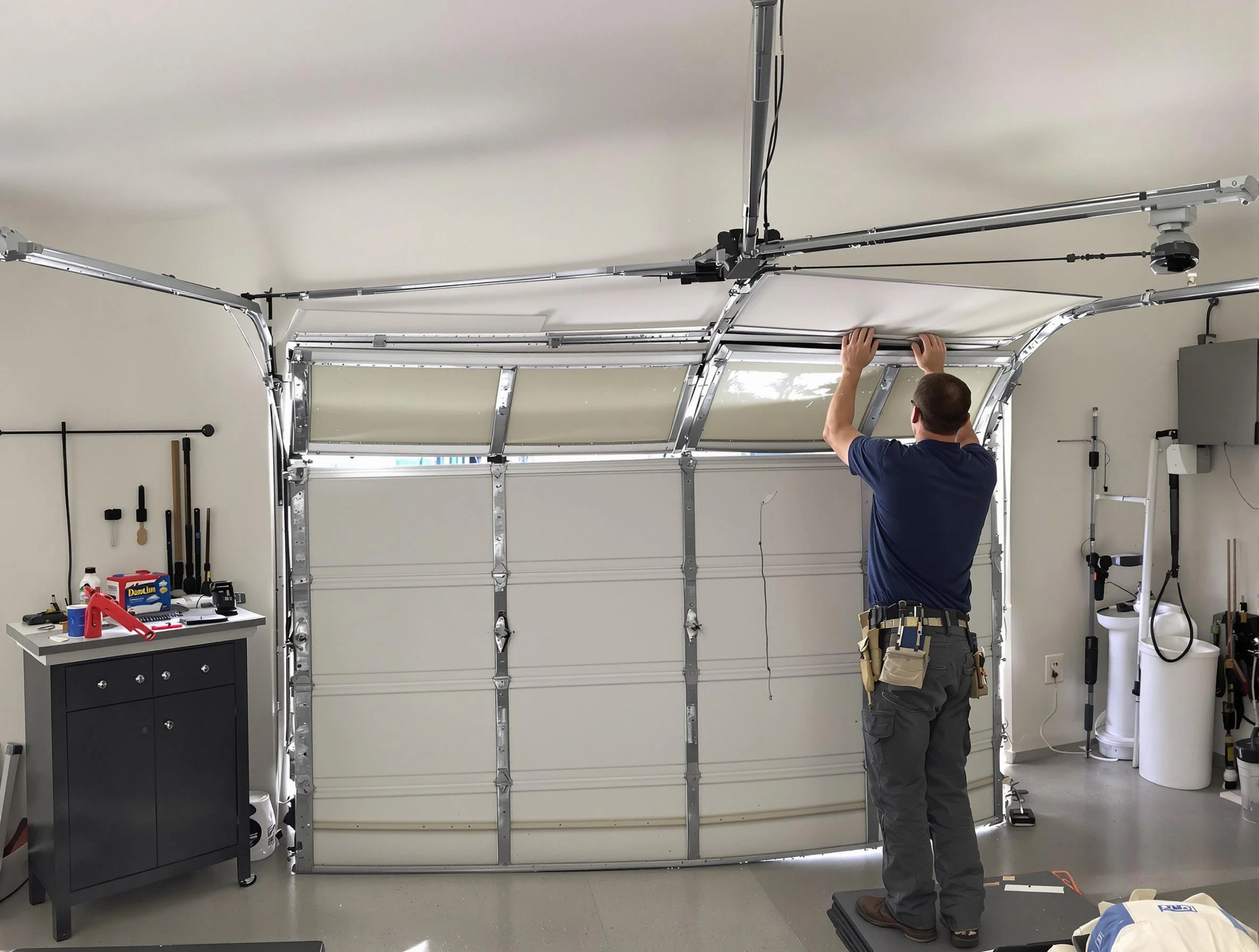 Adamsville Garage Door Repair specialist performing precise section replacement on Adamsville garage door