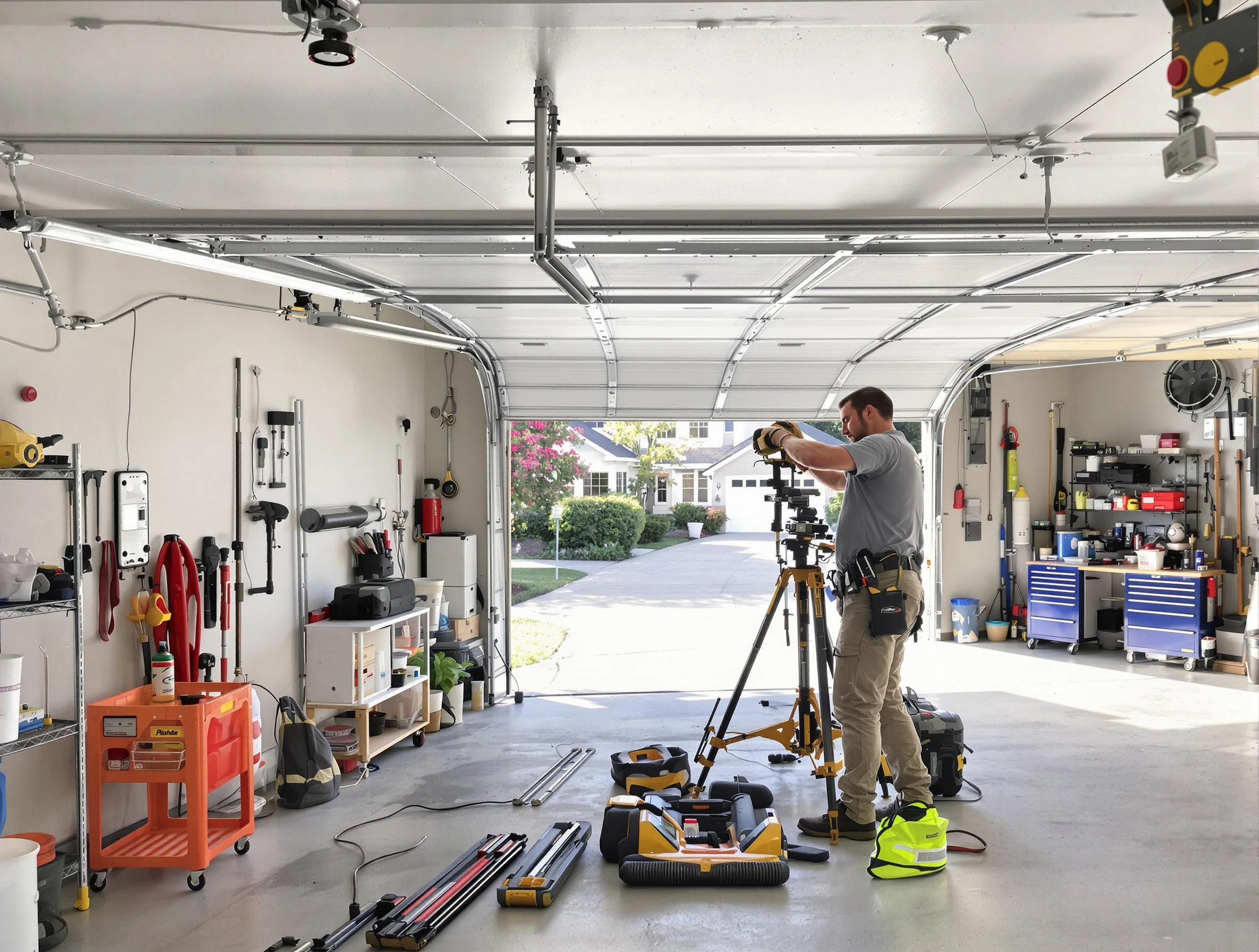 Adamsville Garage Door Repair specialist performing laser-guided track alignment in Adamsville